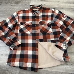 Canada Weather Gear Flannel Shirt Mens Large Rust Plaid Fleece-Lined Button Up